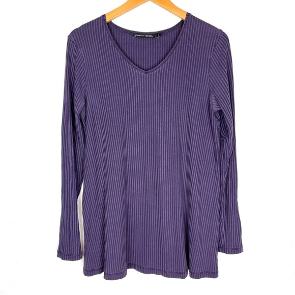 Gudrun Sjoden V-Neck Long Sleeve Purple Ribbed Lyocel Top size medium - Picture 1 of 4